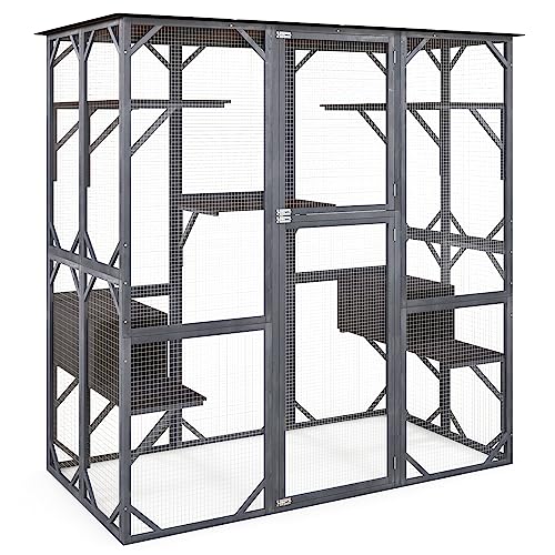 Tangkula Catio Outdoor Cat Enclosure Large 72 Inch Tall Wooden Cat House with Weatherproof Roof W864