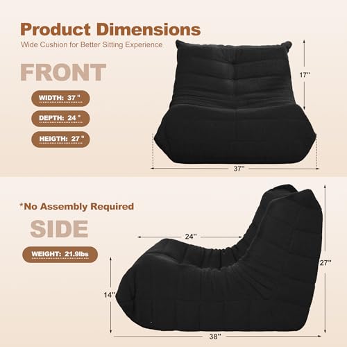 Bean Bag Chair Big Sofa for Adults with Memory Foam, Black Plush A2357