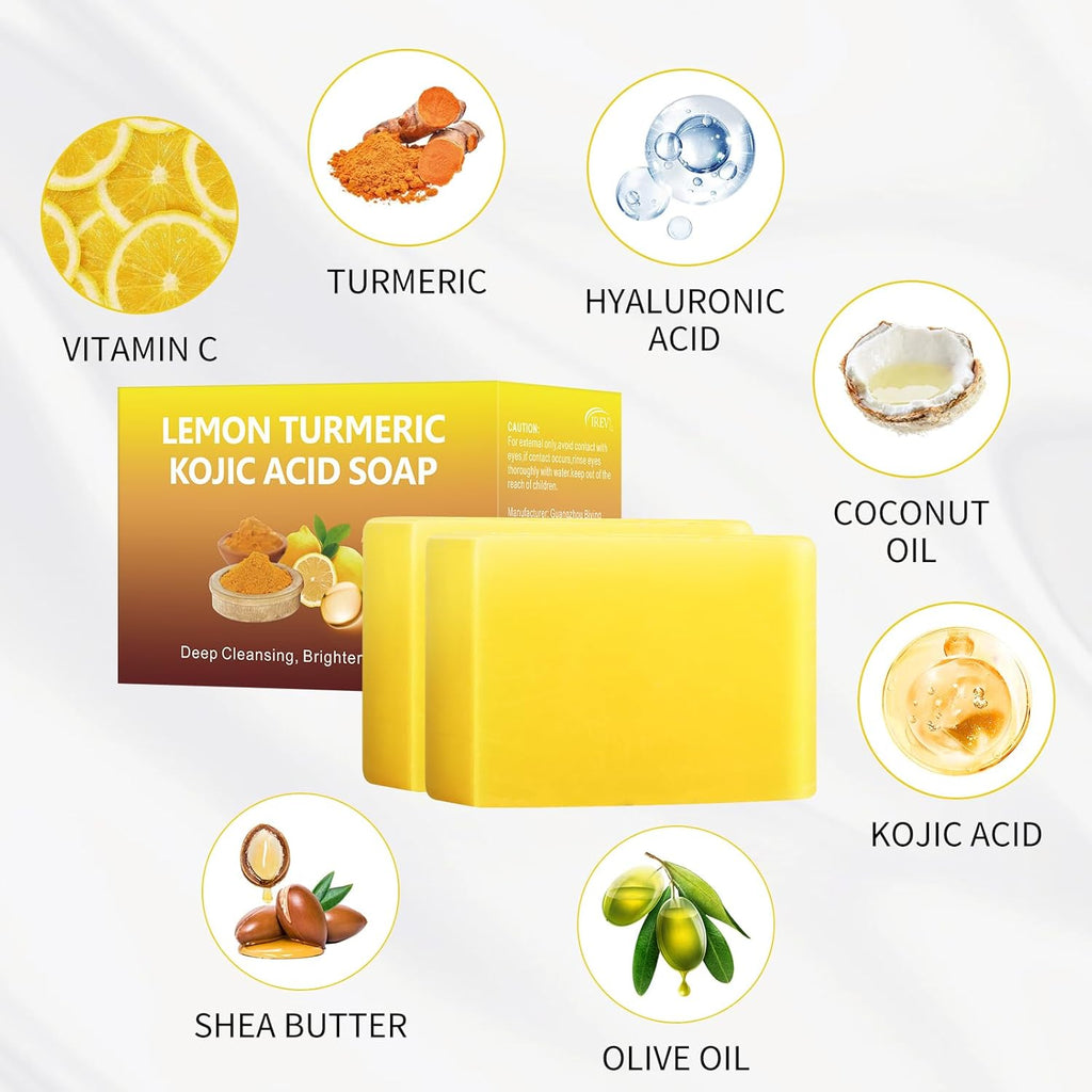 Tamoskiny Lemon Turmeric Kojic Acid Soap Bar for Hyperpigmentation, 2 Pack K75405