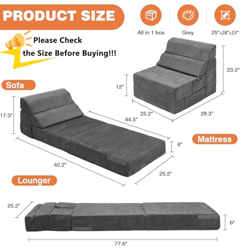 Comfy Folding Sofa Bed Grey Convertible Sleeper Chair Couch M171120