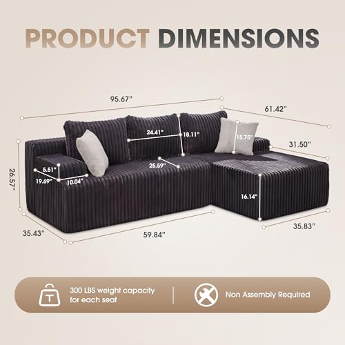 Modular Sectional Sofa L-Shape Couch with Oversized Chaise, Grey Stripe I49459