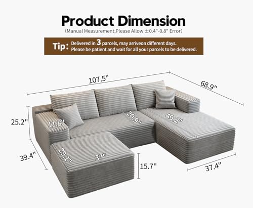 Cloud Modular Sectional Sofa with Ottoman, U Shaped, Black M332378