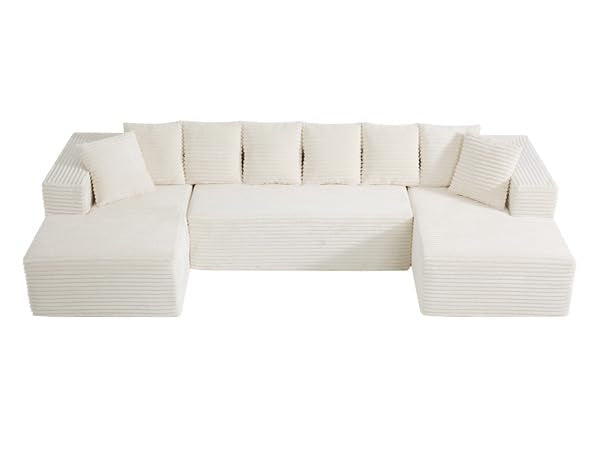 131" Modular Sectional Sofa Cloud Couch, Corduroy Memory Foam Black O10952