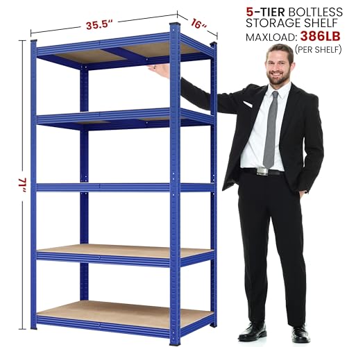Yaheetech 5-Tier Heavy Duty Garage Shelving Unit, Adjustable Metal Storage Rack, Blue J339478