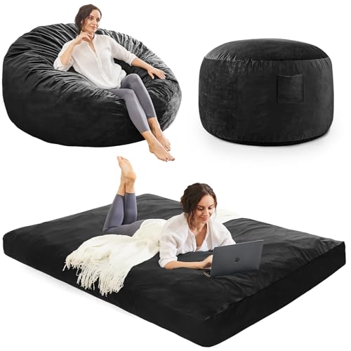 Giant Bean Bag Chair for Adults Convertible Bed with Microfiber Cover Charcoal G62613