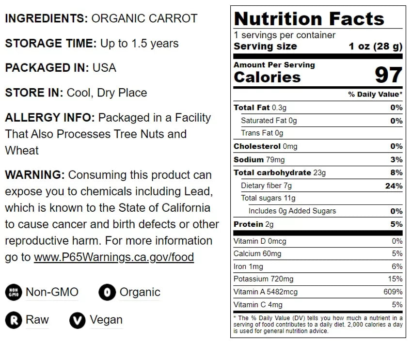 Organic Carrot Powder, 1.5 lbs, Non-GMO, Kosher, Vegan by Food to Live Q29189