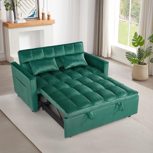 3 in 1 Convertible Sleeper Sofa Bed Futon with Adjustable Backrest, Velvet, Black Q74350