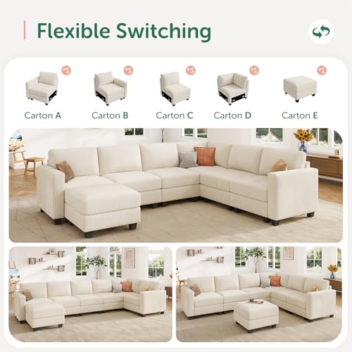 HONBAY Corduroy Modular Sectional Couch with Storage, Dark Gray A586576