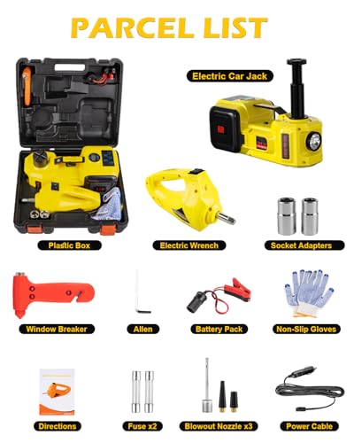 Electric Car Jack 5 Ton 12V with Impact Wrench, Tire Inflator and LED Light G256332
