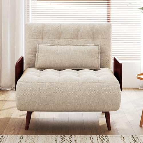 Convertible Chair Bed Sleeper for Adults with Wooden Arms, Linen G638