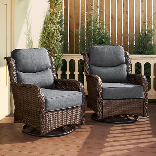 Luxury Patio Furniture Set 7PCS Wicker Conversation Set with Blue Cushions J5390