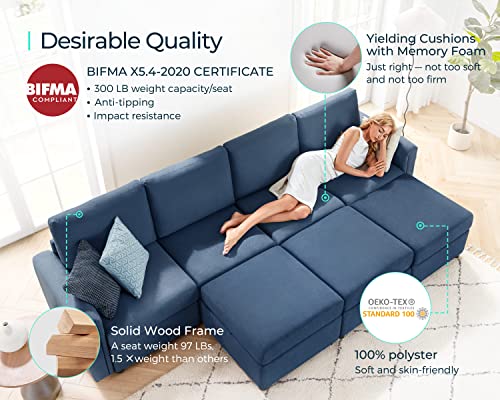 LINSY HOME Modular U Shaped Sectional Sofa with Storage, Blue M8981