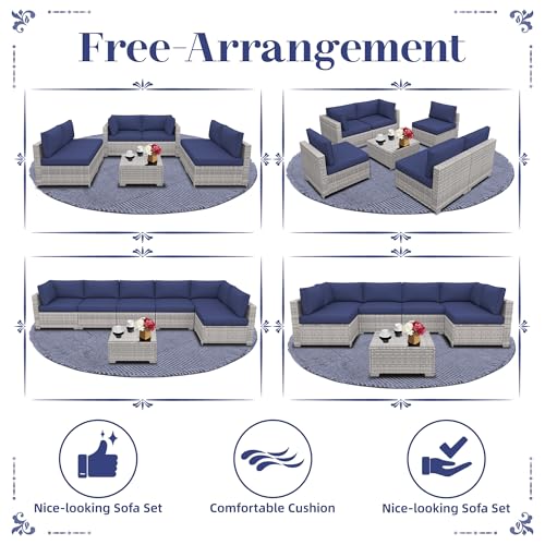 KIGOTY Patio Furniture Set 7 Pieces Outdoor Sectional Sofa with Cushions and Glass Coffee Table B60021