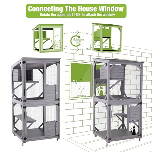 GUTINNEEN Cat House Outdoor Cage Cat Enclosure on Wheels with Resting Box X561