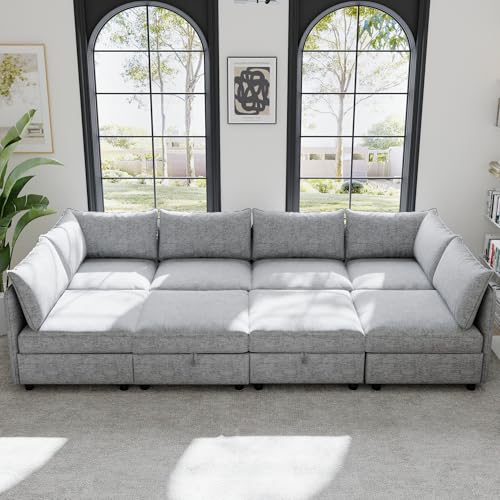 Oversized Modular Sectional Sofa with Movable Ottomans, U-Shaped Chenille J2923