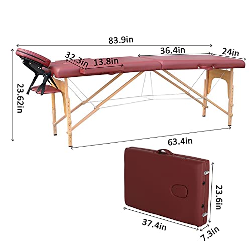 Portable Folding Massage Table 84 Inch with Carrying Bag, Adjustable Height, Brown M9922