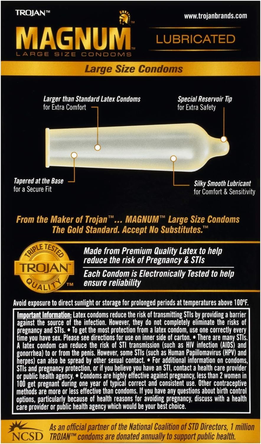 TROJAN Magnum XL Lubricated Latex Condoms 12 Pack M3577