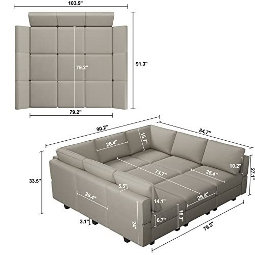 Belffin Modular Velvet Sectional Sofa with Chaise Lounge and Storage, Grey T418154