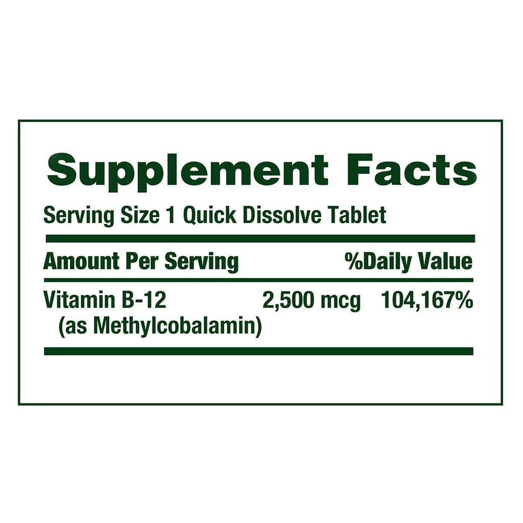 Nature's Bounty Vitamin B-12 2500 mcg Quick Dissolve Tablets O230