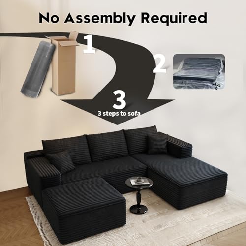 Cloud Modular Sectional Sofa with Ottoman, U Shaped, Black M332378