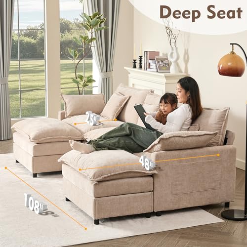 U Shaped Modular Sectional Sofa with Ottoman, Chenille, Black P2121