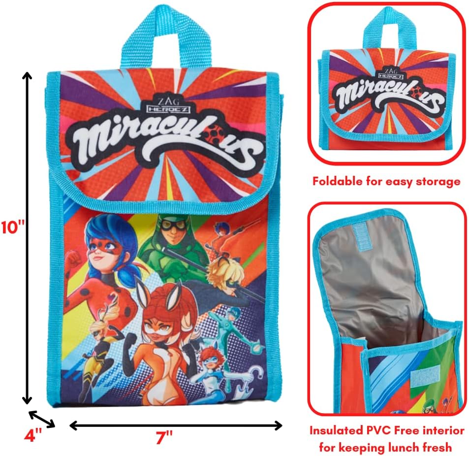 Miraculous Ladybug Girl Power Backpack Set for Girls, 16 inch with Lunch Bag & Pencil Case W2787
