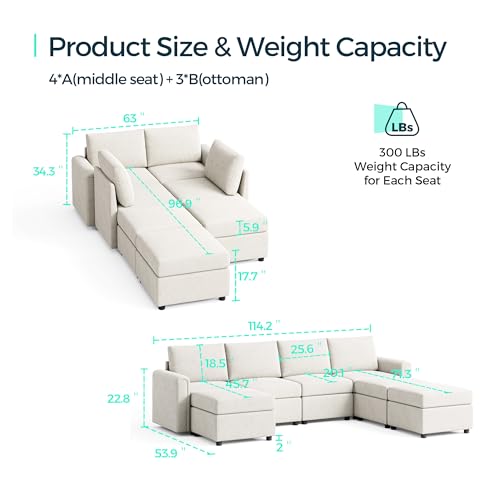 LINSY HOME Modular U Shaped Sectional Sofa with Storage, Blue M8981