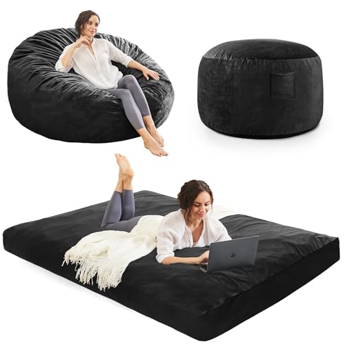 Giant Bean Bag Chair for Adults Convertible Bed with Microfiber Cover Charcoal G62613