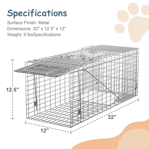 ZENY Live Animal Cage Trap 32" Steel Catch Release Humane Rodent Cage Y247383