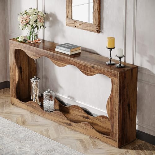 Tribesigns 63 Inches Farmhouse Console Table with Storage, Brown T384