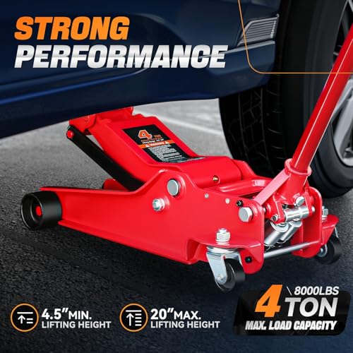 Auto Dynasty 4 Ton Low Profile Floor Jack, Heavy Duty Steel Hydraulic, Yellow B7990