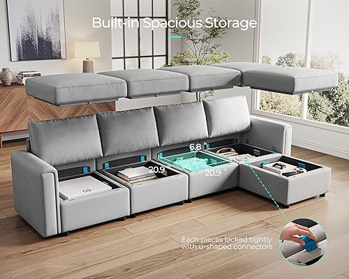 LINSY HOME Modular U Shaped Sectional Sofa with Storage, Blue M8981