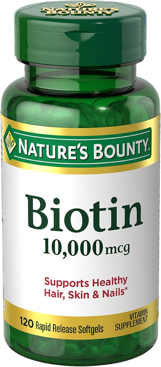 Nature's Bounty Biotin 10000 mcg - Supports Healthy Hair - Skin and Nails - Rapid Release Softgels - 120Ct,.-