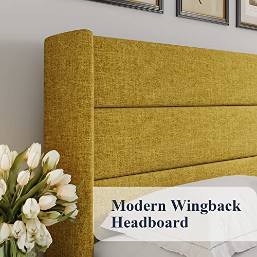 Allewie Full Size Lift Up Storage Bed with Wingback Headboard, Light Beige C85153