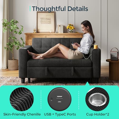 LINSY 3-in-1 Convertible Sofa Bed with Charging Station, Green E504001
