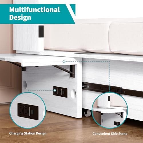 BALUS Murphy Bed Cabinet, 63" W Queen, Tri-fold Mattress, Cherry G595