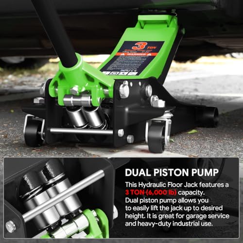 DNA MOTORING Floor Jack 3 Ton Low Profile Heavy Duty Hydraulic Car Jack, Black T11604