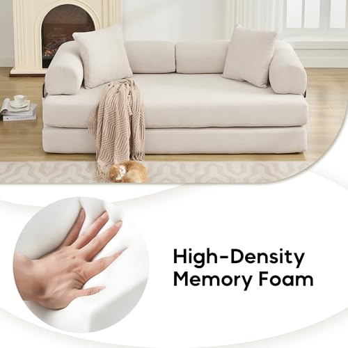 Corduroy Convertible Sleeper Sofa Bed with Pillow, Beige S401207