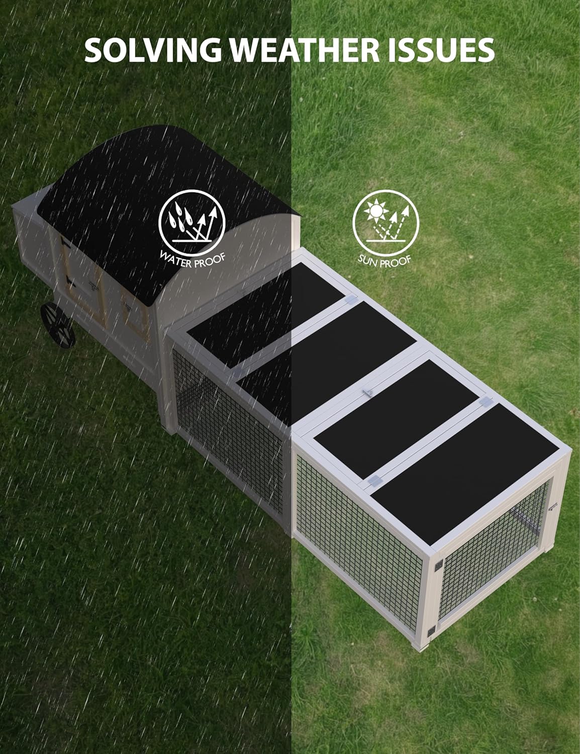 Chicken Coop for 3-5 Chickens with Run, Wooden, Waterproof Roof, White Z4459