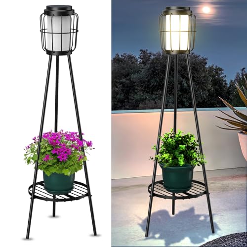 2 Pack Solar Lights Outdoor with Plant Stands - Metal Tripod Patio Decor M835880