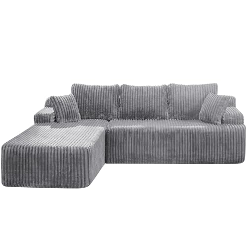 Modular Sectional Sofa L-Shape Couch with Oversized Chaise, Grey Stripe I49459