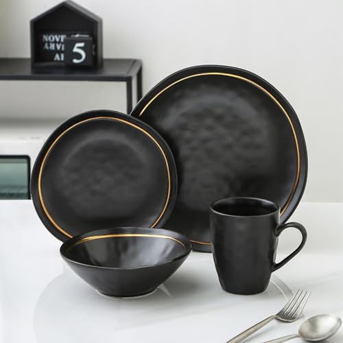 Stone Lain Clara Porcelain Dinnerware Set, Black, 16-Piece E9836