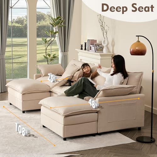 U Shaped Modular Sectional Sofa with Ottoman, Chenille, Black P2121