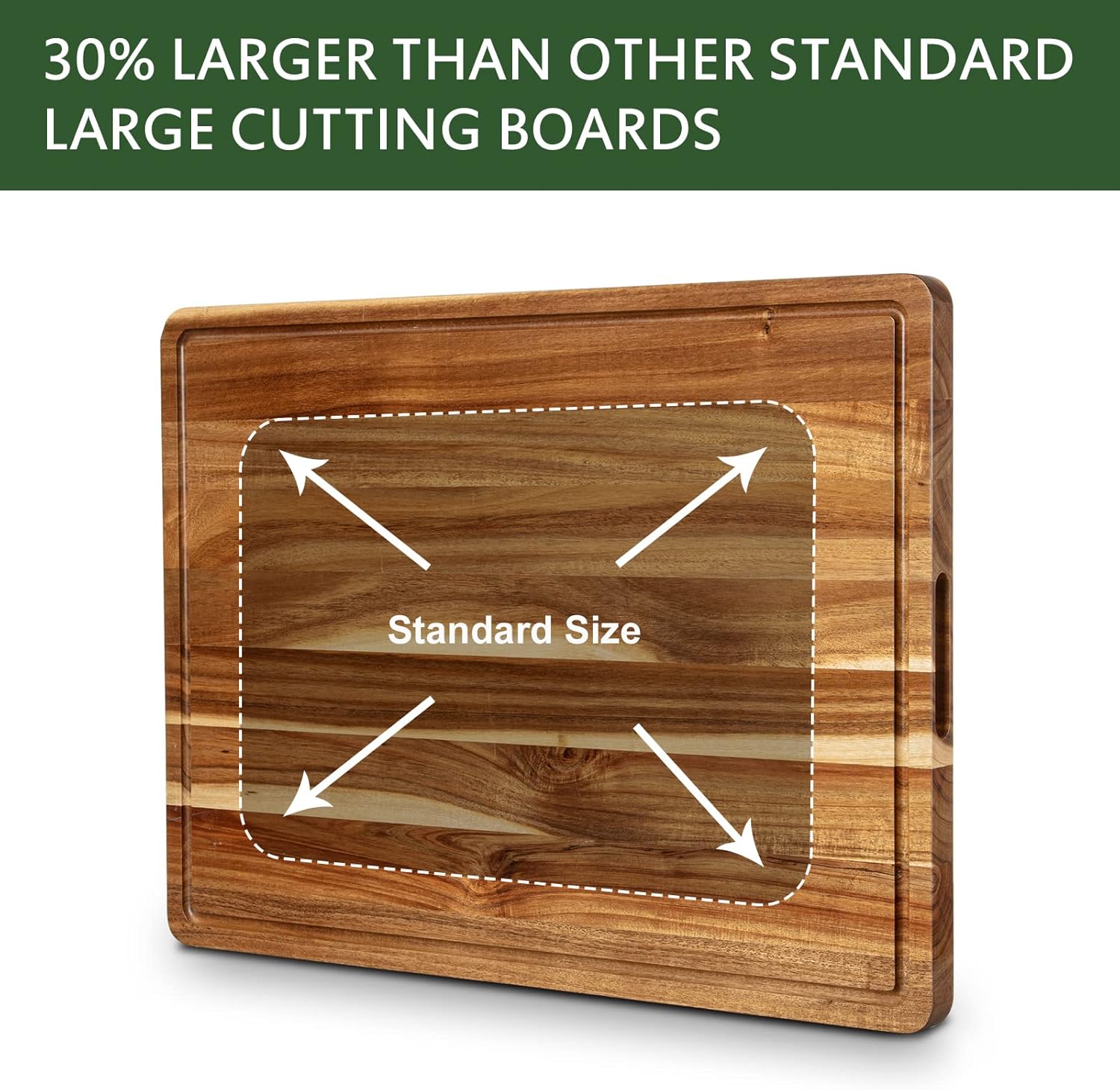 Acacia Wood Cutting Board 24x18 inch with Handle and Juice Groove C522001