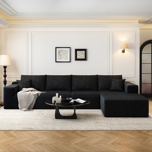 Cloud Modular Sectional Sofa with Ottoman, U Shaped, Black M332378