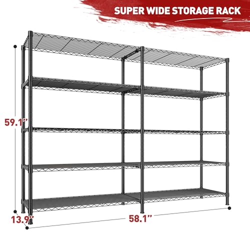 REIBII 73''W 5-Tier Metal Shelving Unit, Heavy Duty Wire Storage Rack F431
