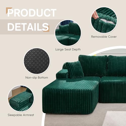 Modular Sectional Sofa L-Shape Couch with Oversized Chaise, Grey Stripe I49459