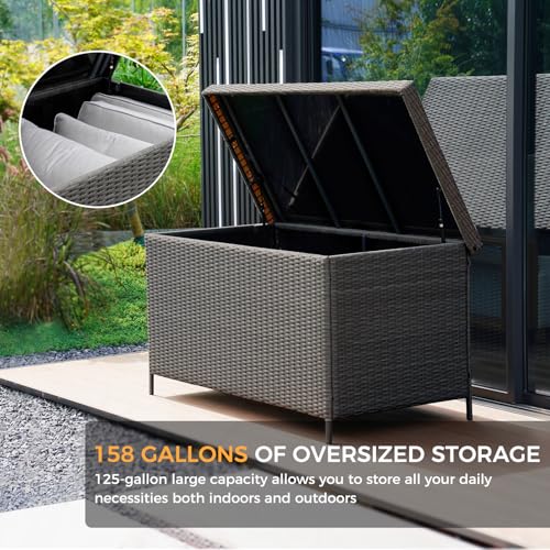 Grand patio 158 Gallon Deck Box Outdoor Storage with Lid Grey Z487