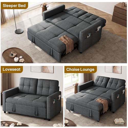 YITAHOME 55" Convertible Sofa Bed 3-in-1 Sleeper Sofa with Iron Frame, Grey L176893