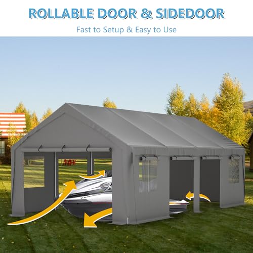 Carport 20x12ft 2-in-1 Portable Garage Heavy-Duty Waterproof with Ventilated Windows D99656